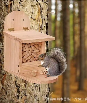 Houten Vogelvoer Feeder – Grote Voedselcontainer voor Tuin en Buiten