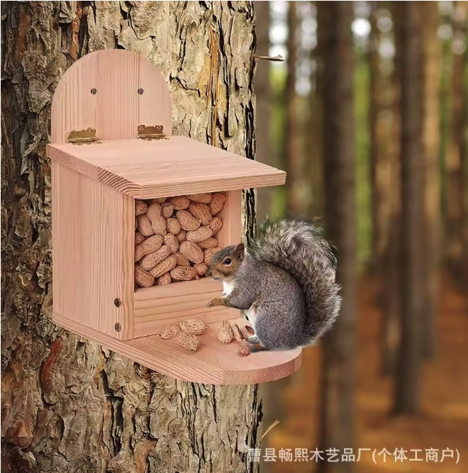 Houten Vogelvoer Feeder – Grote Voedselcontainer voor Tuin en Buiten