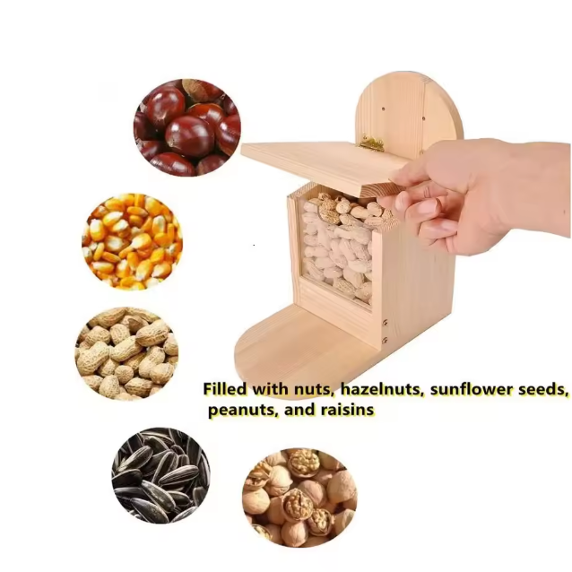 Houten Vogelvoer Feeder – Grote Voedselcontainer voor Tuin en Buiten