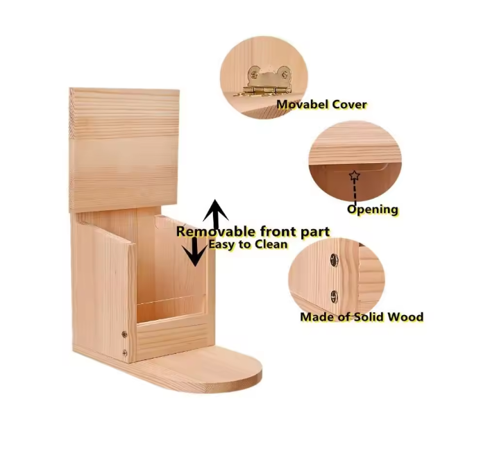 Houten Vogelvoer Feeder – Grote Voedselcontainer voor Tuin en Buiten