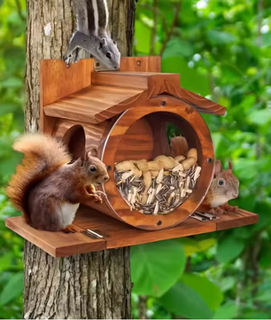 Houten Eekhoorn Voederbak – Hangend Voederhuis voor Tuin en Terras