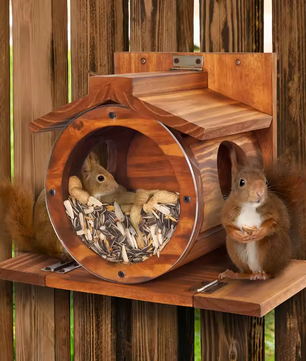 Houten Eekhoorn Voederbak – Hangend Voederhuis voor Tuin en Terras