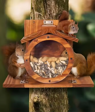 Houten Eekhoorn Voederbak – Hangend Voederhuis voor Tuin en Terras