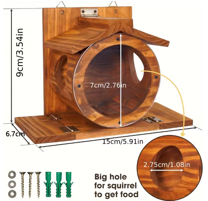 Houten Eekhoorn Voederbak – Hangend Voederhuis voor Tuin en Terras