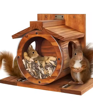 Houten Eekhoorn Voederbak – Hangend Voederhuis voor Tuin en Terras