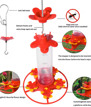 Kolibrievoeder Hangend 350 ml – Met 5 Voederpoorten en Mierenwerend Ontwerp