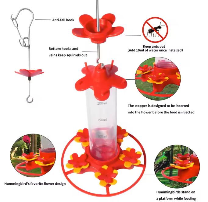 Kolibrievoeder Hangend 350 ml – Met 5 Voederpoorten en Mierenwerend Ontwerp