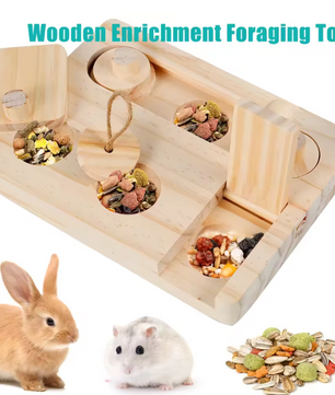 6-in-1 Houten Foerageerspeelgoed – Interactief Puzzelspel voor Hamsters en Knaagdieren