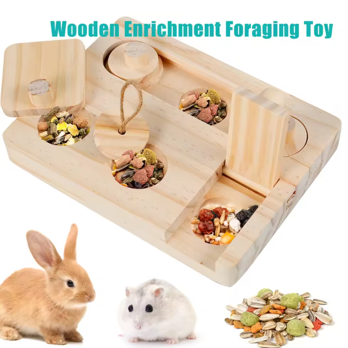 6-in-1 Houten Foerageerspeelgoed – Interactief Puzzelspel voor Hamsters en Knaagdieren
