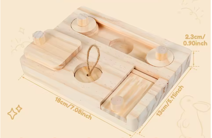 6-in-1 Houten Foerageerspeelgoed – Interactief Puzzelspel voor Hamsters en Knaagdieren