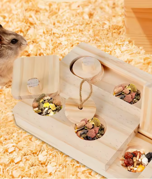 6-in-1 Houten Foerageerspeelgoed – Interactief Puzzelspel voor Hamsters en Knaagdieren