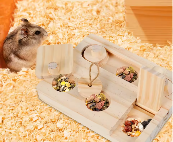 6-in-1 Houten Foerageerspeelgoed – Interactief Puzzelspel voor Hamsters en Knaagdieren