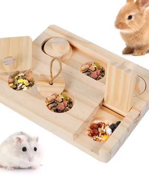 6-in-1 Houten Foerageerspeelgoed – Interactief Puzzelspel voor Hamsters en Knaagdieren