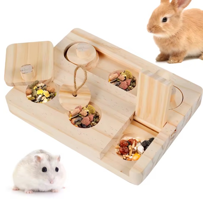 6-in-1 Houten Foerageerspeelgoed – Interactief Puzzelspel voor Hamsters en Knaagdieren