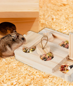 6-in-1 Houten Foerageerspeelgoed – Interactief Puzzelspel voor Hamsters en Knaagdieren