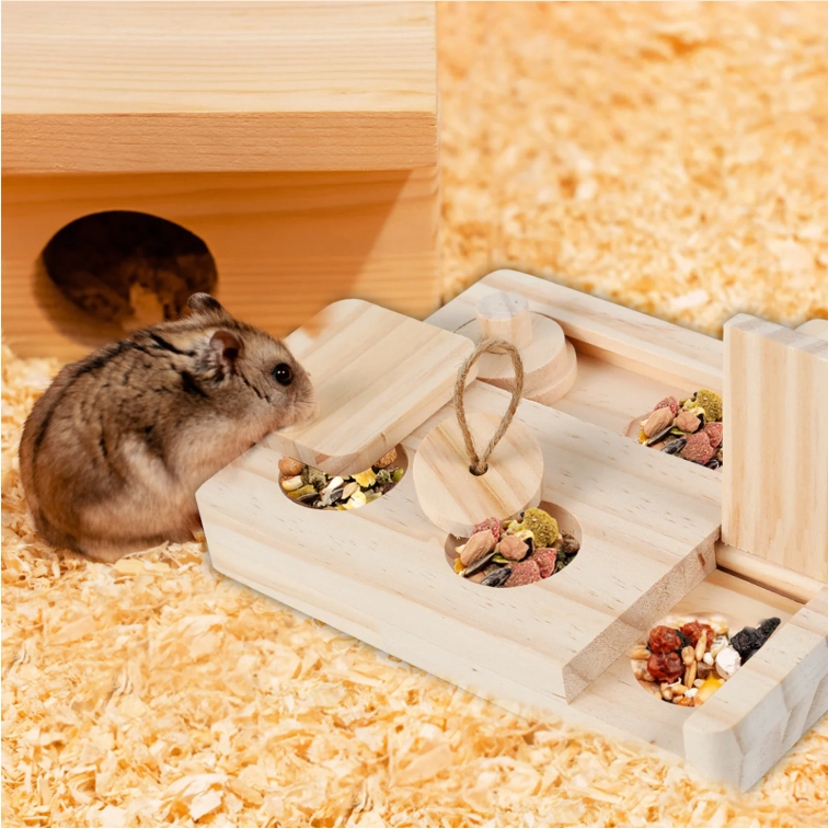 6-in-1 Houten Foerageerspeelgoed – Interactief Puzzelspel voor Hamsters en Knaagdieren