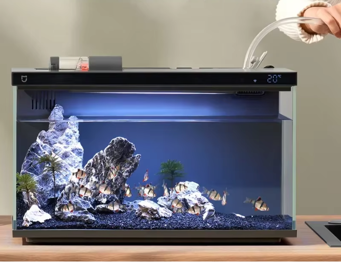 Slim Aquarium met App Bediening – Automatische Voeder en LED Verlichting