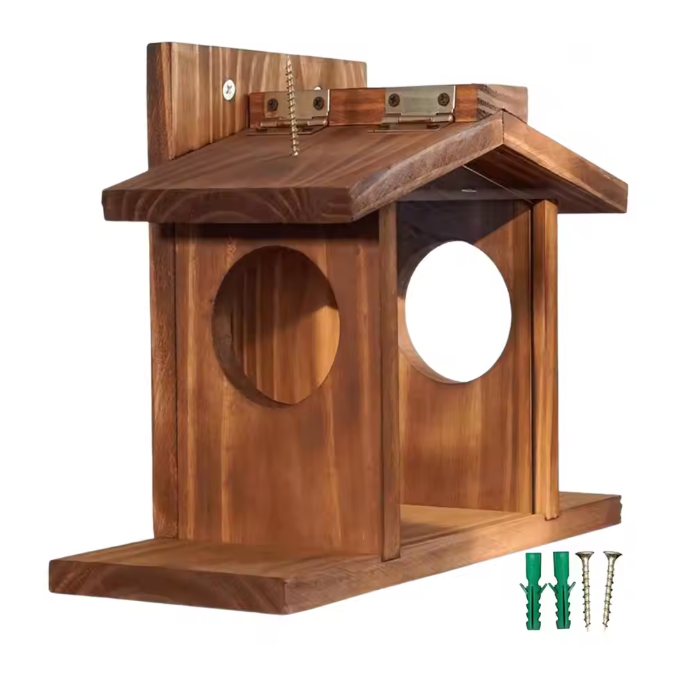 Houten Eekhoorn Voederbak – Hangend Voederhuis voor Tuin en Buiten