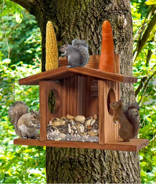 Houten Eekhoorn Voederbak – Hangend Voederhuis voor Tuin en Buiten