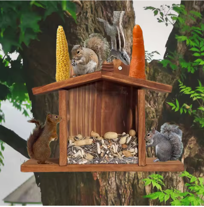 Houten Eekhoorn Voederbak – Hangend Voederhuis voor Tuin en Buiten