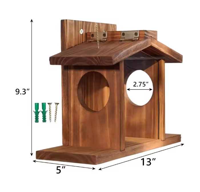 Houten Eekhoorn Voederbak – Hangend Voederhuis voor Tuin en Buiten