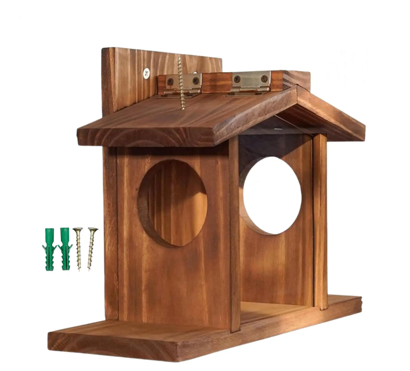 Houten Eekhoorn Voederbak – Hangend Voederhuis voor Tuin en Buiten