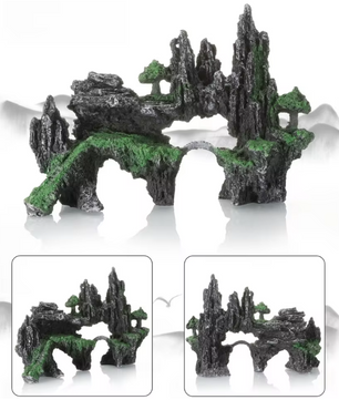 Aquarium Rotstuin Decoratie – Simulatie Berg met Brug Ornament