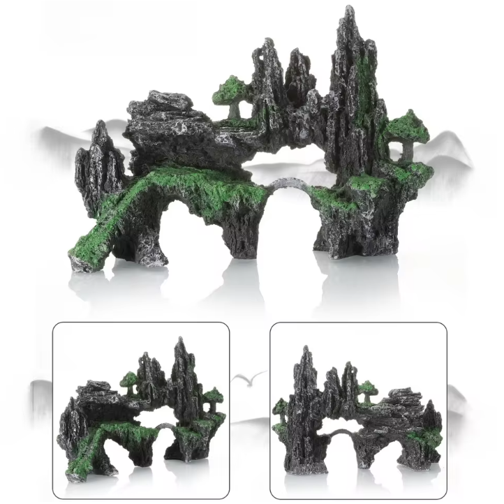Aquarium Rotstuin Decoratie – Simulatie Berg met Brug Ornament