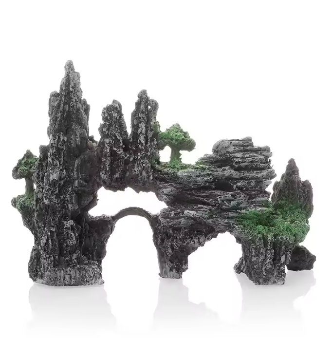 Aquarium Rotstuin Decoratie – Simulatie Berg met Brug Ornament