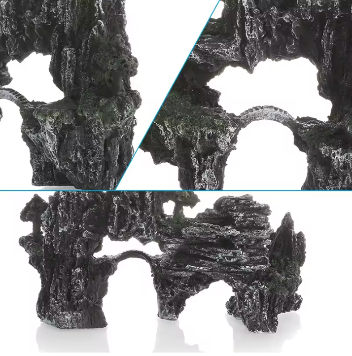 Aquarium Rotstuin Decoratie – Simulatie Berg met Brug Ornament