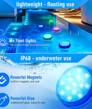 Oplaadbare LED Zwembadverlichting Set – IP68 Waterdicht met Afstandsbediening
