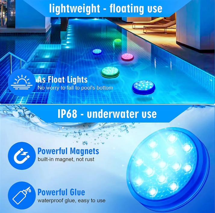 Oplaadbare LED Zwembadverlichting Set – IP68 Waterdicht met Afstandsbediening