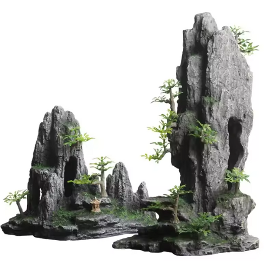 Aquarium Rotstuin Berg met Brug – Hars Decoratie Ornament