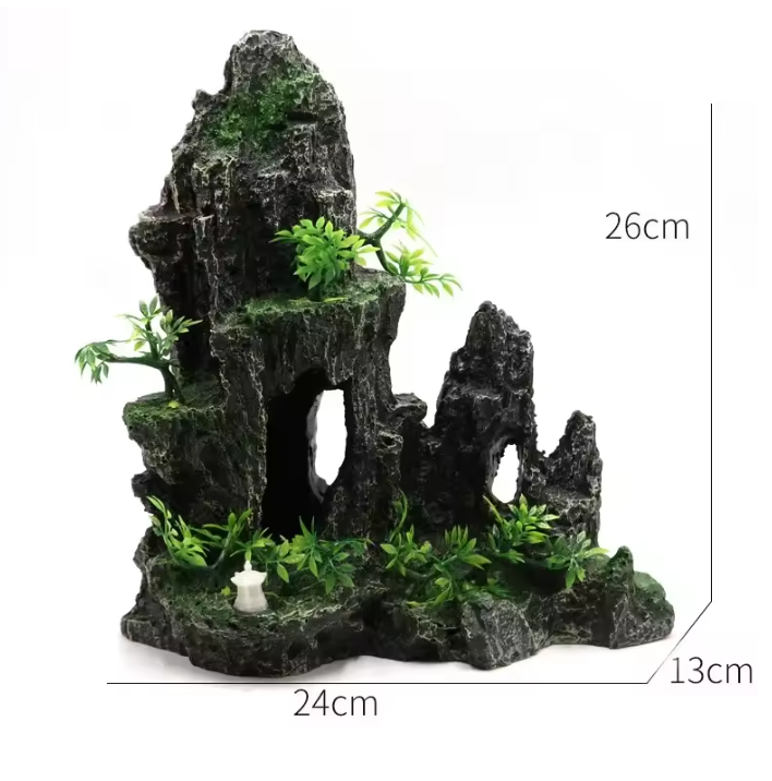 Aquarium Rotstuin Berg met Brug – Hars Decoratie Ornament
