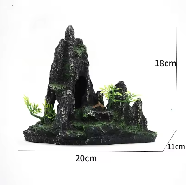 Aquarium Rotstuin Berg met Brug – Hars Decoratie Ornament