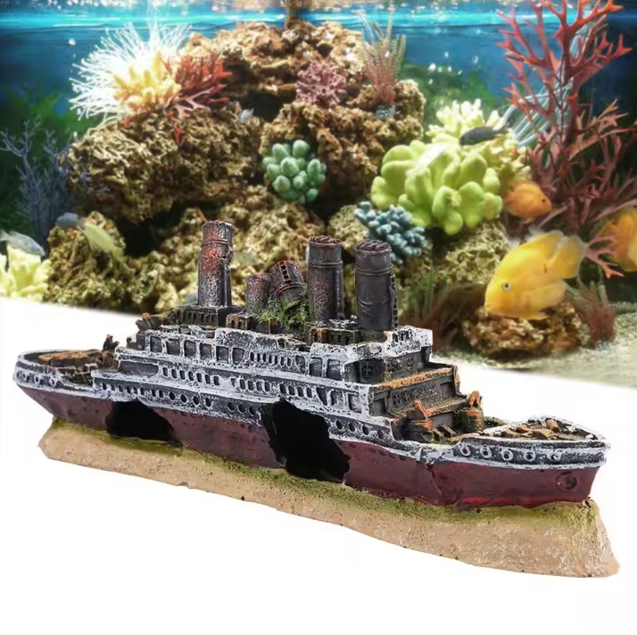 Aquarium Schip Wrak Decoratie – Titanic Stijl Hars Ornament