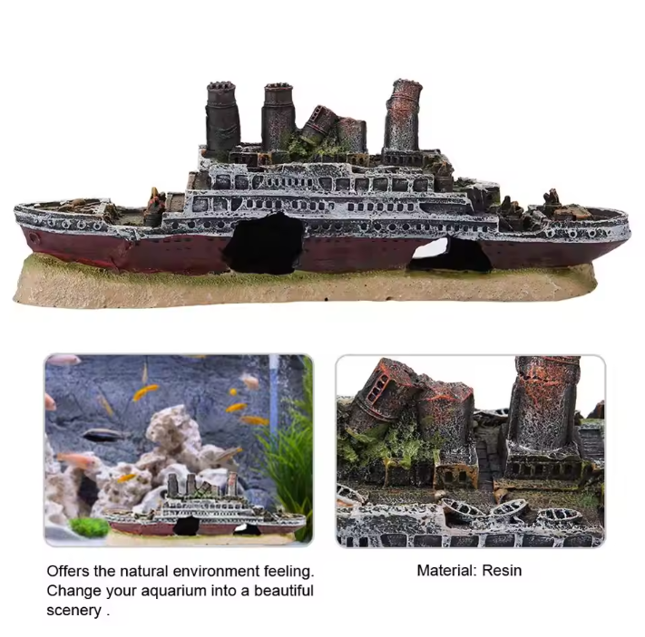 Aquarium Schip Wrak Decoratie – Titanic Stijl Hars Ornament