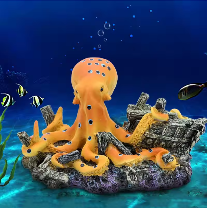 Octopus Aquarium Decoratie – Hars Ornament met Schuilplaats