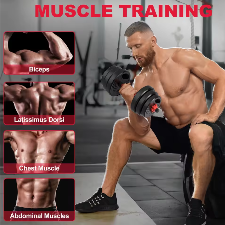 3-in-1 Dumbbell & Barbell Set 20kg – Verstelbare Gewichten Thuis Fitness