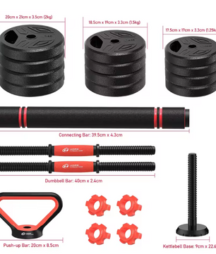 3-in-1 Dumbbell & Barbell Set 20kg – Verstelbare Gewichten Thuis Fitness