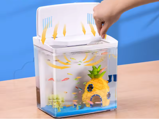 Mini Aquarium met Filter en LED – Zelfcirculerende Vissentank voor Bureau