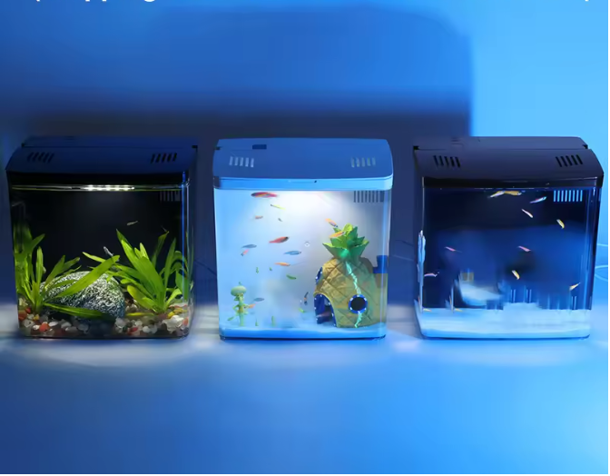 Mini Aquarium met Filter en LED – Zelfcirculerende Vissentank voor Bureau