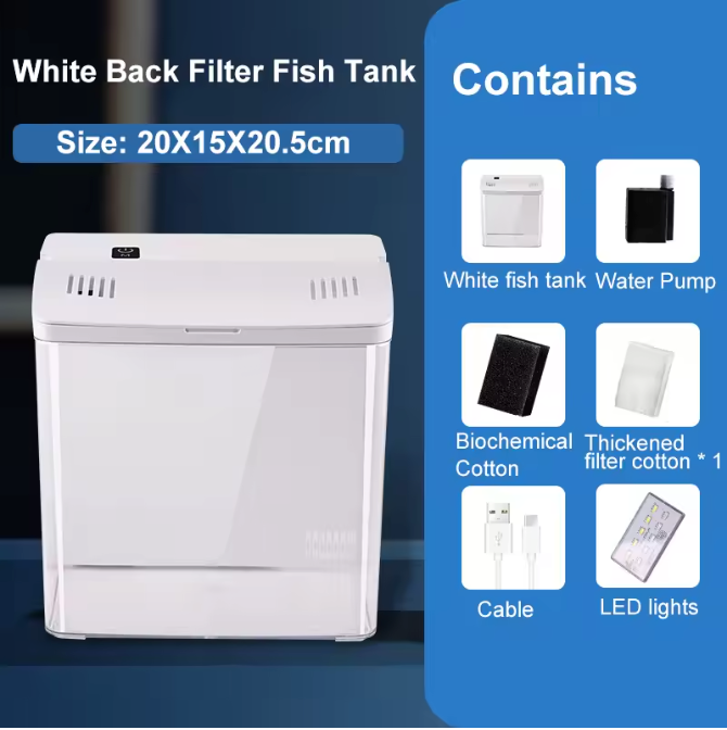 Mini Aquarium met Filter en LED – Zelfcirculerende Vissentank voor Bureau