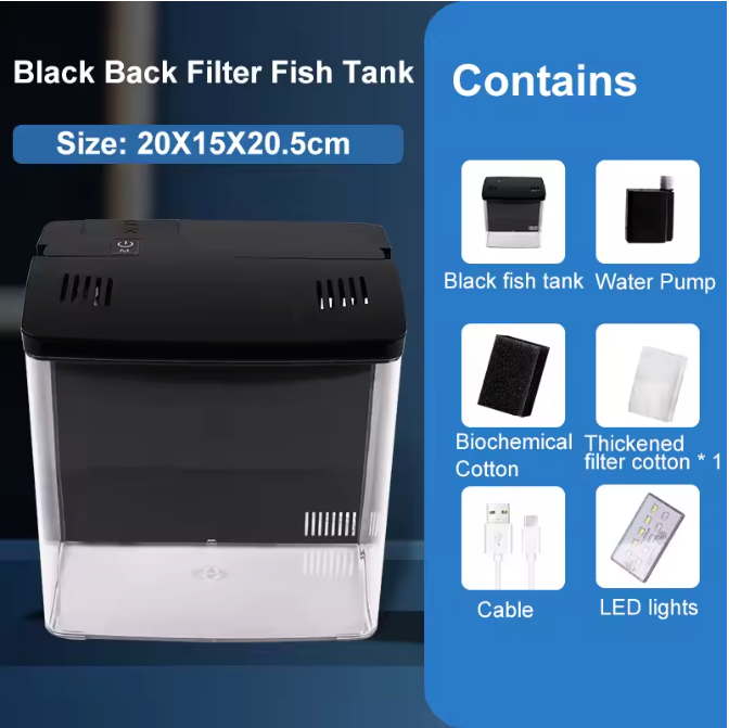 Mini Aquarium met Filter en LED – Zelfcirculerende Vissentank voor Bureau