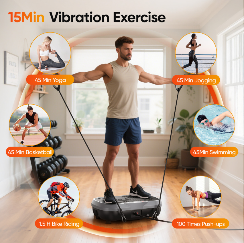Bluetooth Trilplaat Fitness – Vibration Plate met Weerstandsbanden en Afstandsbediening