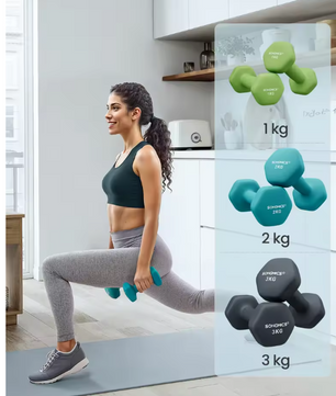 Dumbbell Set 12 kg – 6 Neopreen Halters met Standaard voor Thuis Fitness