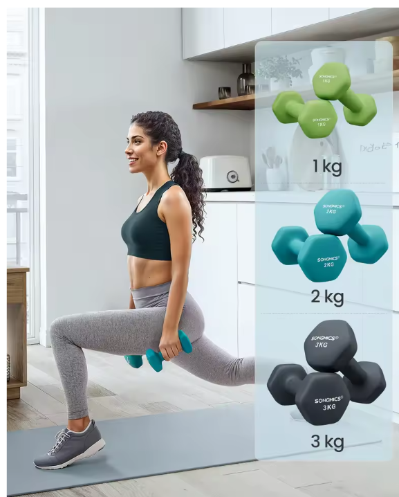 Dumbbell Set 12 kg – 6 Neopreen Halters met Standaard voor Thuis Fitness