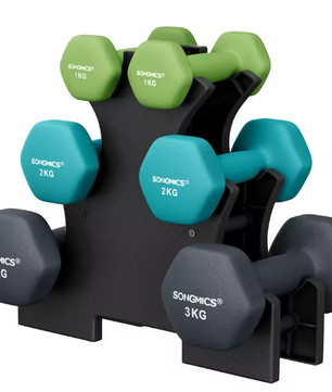 Dumbbell Set 12 kg – 6 Neopreen Halters met Standaard voor Thuis Fitness