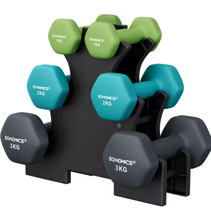 Dumbbell Set 12 kg – 6 Neopreen Halters met Standaard voor Thuis Fitness