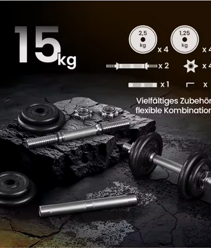 Verstelbare Dumbbell Set 20/30 kg – Halterset met Verbindingsstang voor Thuis Fitness